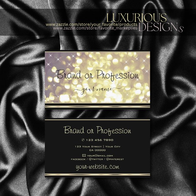 Luxury Gold Purple Glitter Stars Black and Golden Business Card (Creator Uploaded)