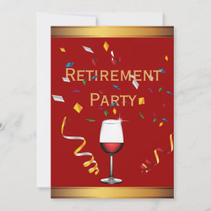 Luxury Gold & Red Wine Retirement Party Invitation
