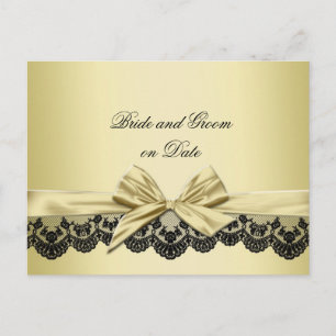 Luxury Gold Ribbon Black Lace Save date card