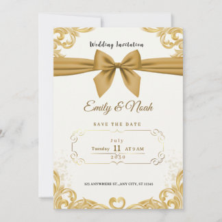 Luxury Gold Ribbon & Bow Elegant Wedding Invite