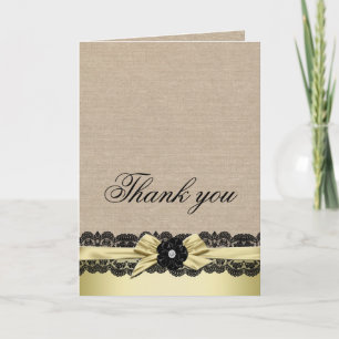 Luxury Gold Ribbon Burlap Lace Thank you card