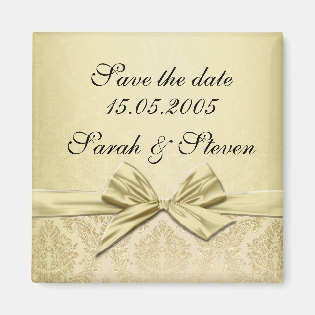 Luxury Gold Ribbon Damask Save the date Magnet (Front)