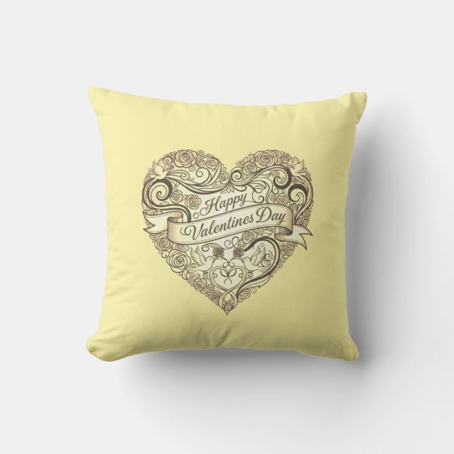 Luxury Gold Rose Heart Elegant Cream Valentine Cushion (Front)
