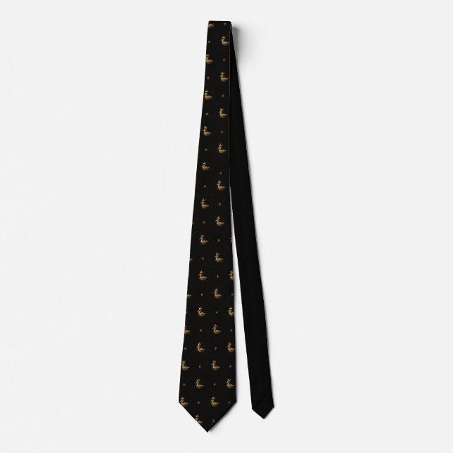 Luxury Gold Royal Duck Pattern Classic Black Neck  Tie (Front)