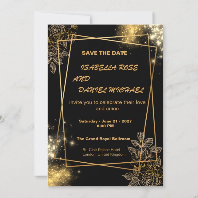 Luxury Gold Save the Date Wedding Card (Front)