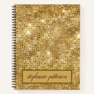 Luxury Gold Shimmering Sequins Custom Name Notebook