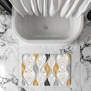 Luxury Gold Silver Black Art Deco Abstract Pattern Bath Mat