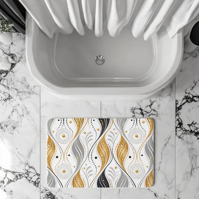Luxury Gold Silver Black Art Deco Abstract Pattern Bath Mat (Creator Uploaded)