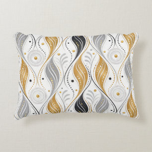 Luxury Gold Silver Black Art Deco Abstract Pattern Decorative Cushion