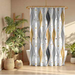 Luxury Gold Silver Black Art Deco Abstract Pattern Shower Curtain