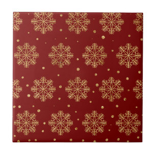 Luxury Gold Snowflake Crimson Red Christmas Ceramic Tile