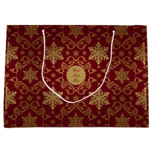 Luxury Gold Snowflake & Red Damask Christmas Large Gift Bag