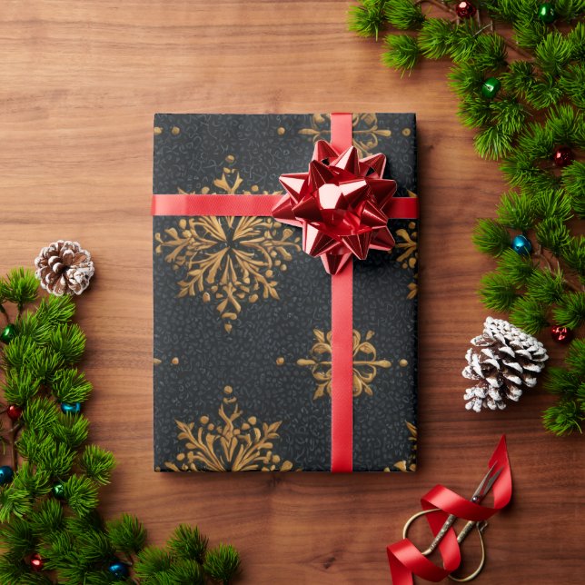Luxury Gold Snowflake Wrapping Paper  (Holiday Gift)