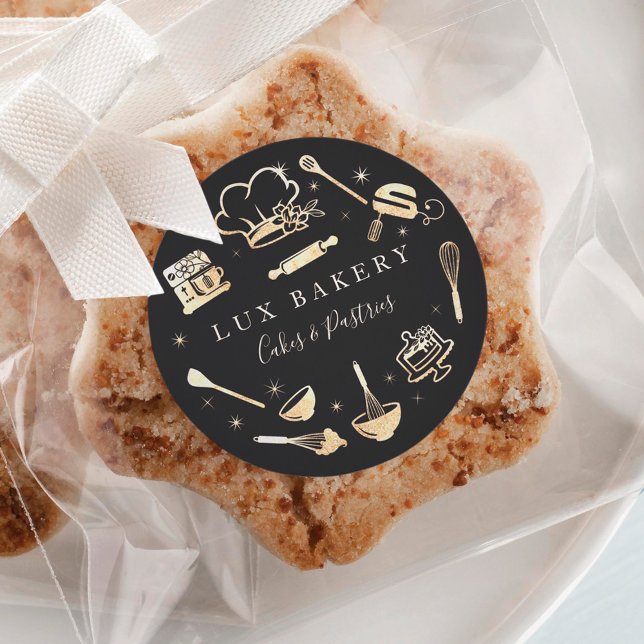 Luxury Gold Sparkle Baking Cooking Utensil Bakery Classic Round Sticker (Creator Uploaded)