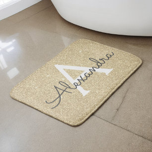 Luxury Gold Sparkle Glitter Monogram Name Bath Mat