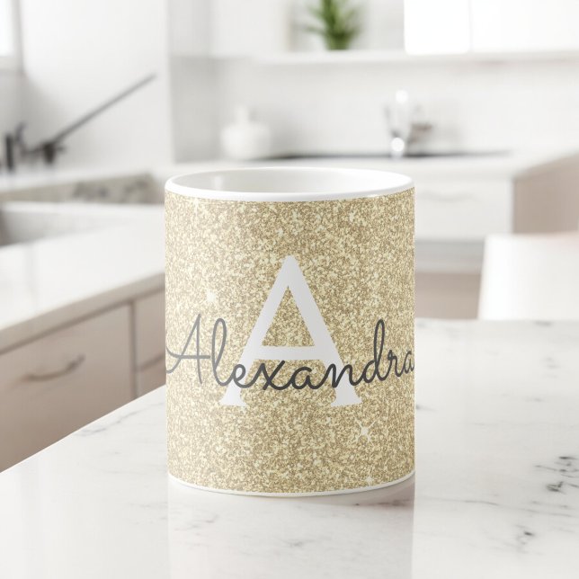 Luxury Gold Sparkle Glitter Monogram Name Initial Coffee Mug (Creator Uploaded)