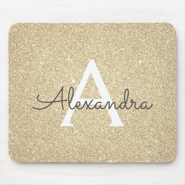Luxury Gold Sparkle Glitter Monogram Name Mousepad (Front)