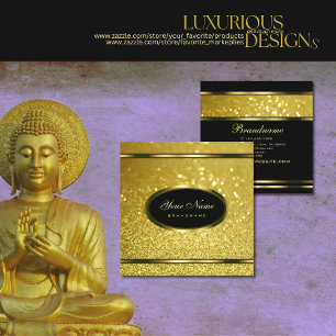 Luxury Gold Sparkling Glitter on Black Striking Square Business Card