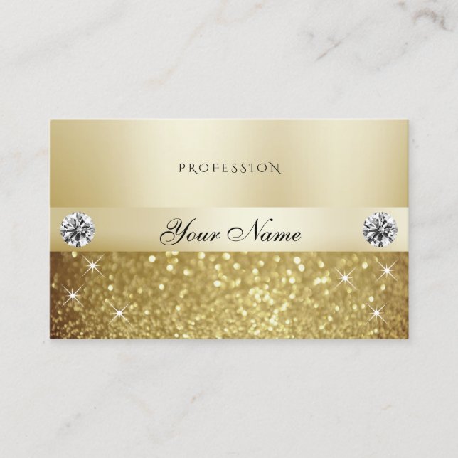 Luxury Gold Sparkling Glitter with Diamonds Modern Business Card (Front)