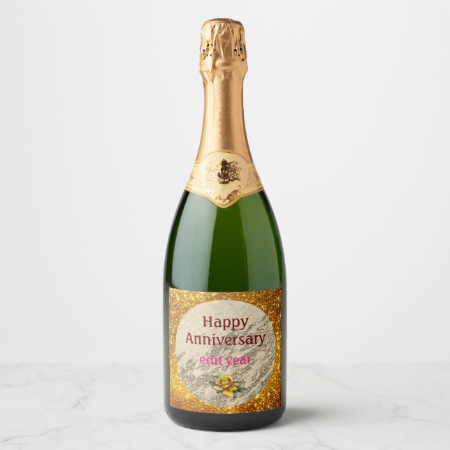 Luxury Gold Sparkling Wine Glitter Marble Customiz Sparkling Wine Label (Front)