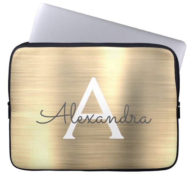 Luxury Gold Stainless Steel Monogram Laptop Sleeve (Front)