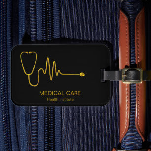 Luxury Gold Stethoscope ECG Wave EKG Line Medical Luggage Tag