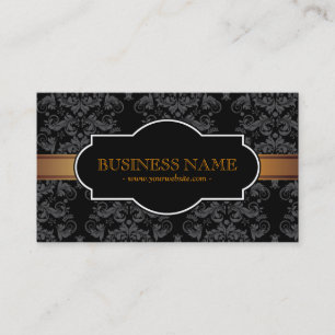 Luxury Gold Stripe Black Damask Business Card