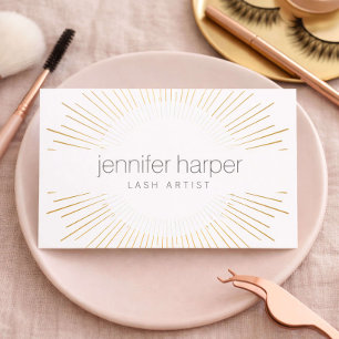Luxury Gold Sunburst Lash Artist Logo Business Card