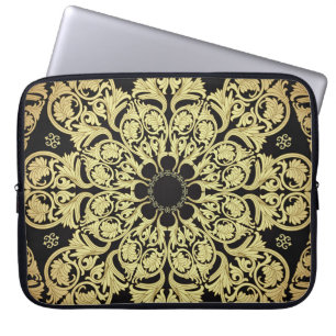 Luxury Gold Swirls Floral Background Laptop Sleeve