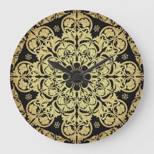 Luxury Gold Swirls Floral Background Large Clock