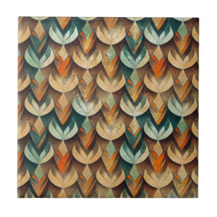 Luxury Gold Teal Art Deco Abstract Pattern Ceramic Tile