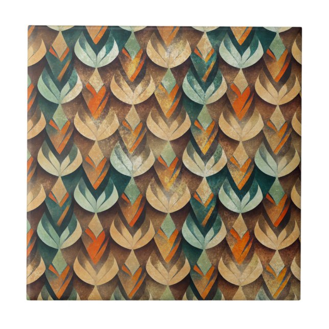 Luxury Gold Teal Art Deco Abstract Pattern Ceramic Tile (Front)