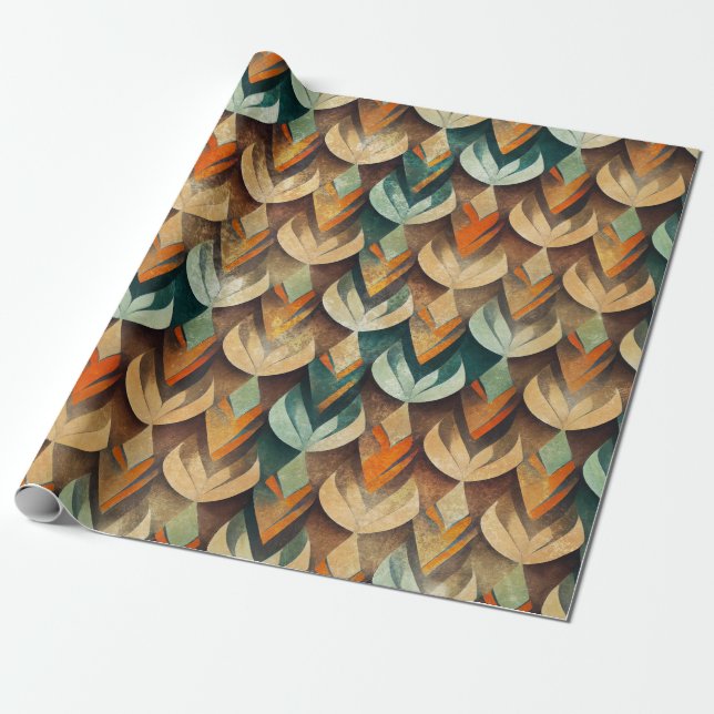 Luxury Gold Teal Art Deco Abstract Pattern Wrapping Paper (Unrolled)