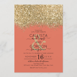 Luxury Gold Terracotta Glitter Confetti Wedding Invitation
