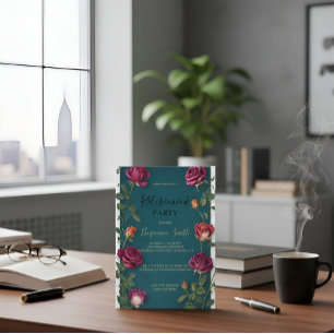 Luxury Gold Text Dark Turquoise Rose Retirement In Invitation