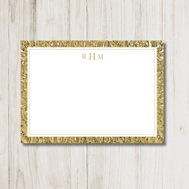 Luxury Gold Texture Two Border Three Monogram Card (Creator Uploaded)