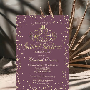 Luxury Gold Tiara Diamonds Princess Sweet 16 Invitation