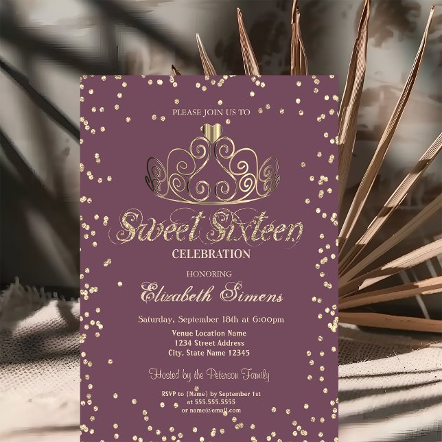 Luxury Gold Tiara Diamonds Princess Sweet 16 Invitation (Creator Uploaded)