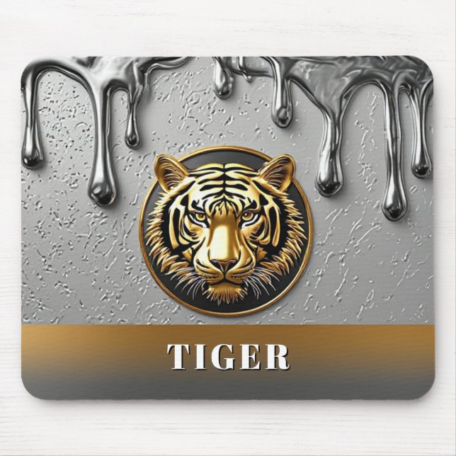 Luxury Gold Tiger Emblem Design 🐯 Mouse Pad (Front)