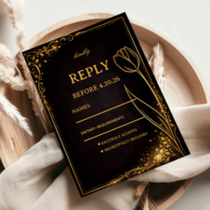 Luxury Gold Tulip Sparkle RSVP Card