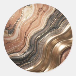 Luxury Gold Vein Marble Fluid Abstract Pattern Classic Round Sticker