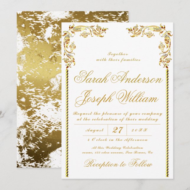 Luxury Gold Vintage & Golden Foil Wedding  Invitation (Front/Back)