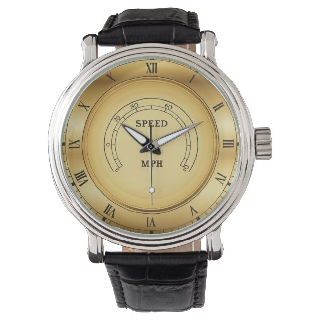 Luxury Gold Vintage Speedometer Clock  MPH Display Watch (Front)
