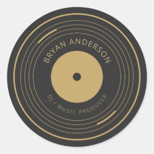 Luxury Gold Vinyl Record DJ Music Producer Classic Round Sticker
