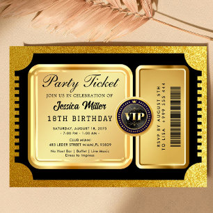 Luxury Gold VIP Party Ticket Birthday Invitation