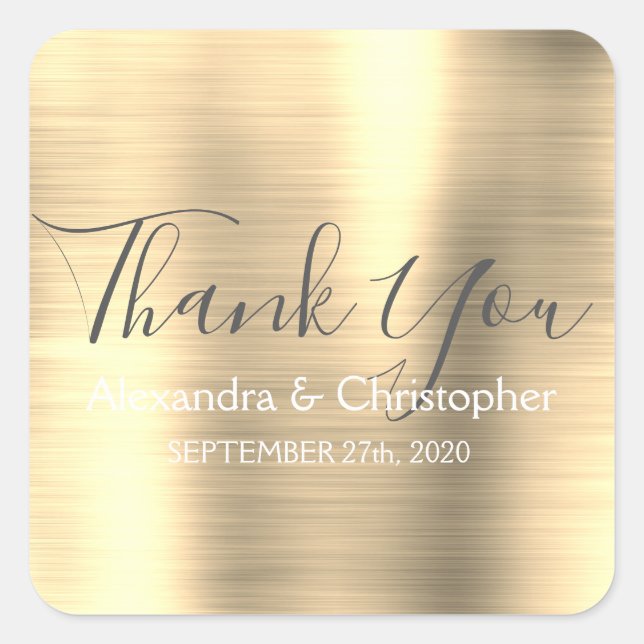 Luxury Gold Wedding Favour Thank You Square Sticker (Front)