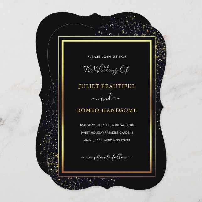 Luxury Gold Wedding Invitation Frame - Black Gold (Front/Back)