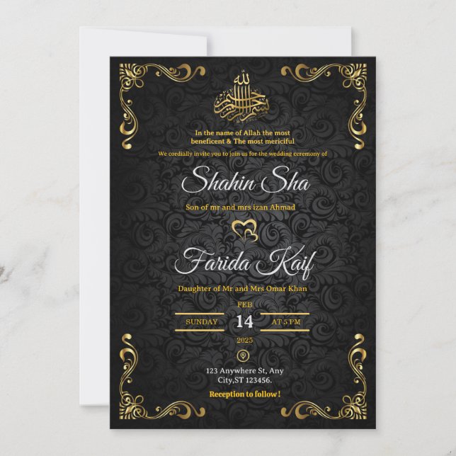 Luxury gold wedding invitation | Islamic wedding  (Front)