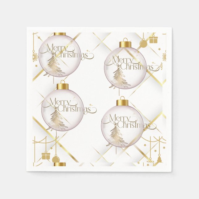 Luxury Gold & White Christmas Bauble Napkin (Front)