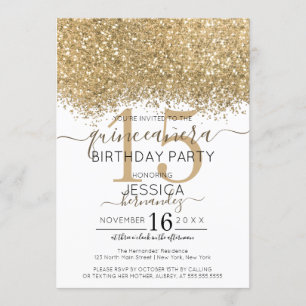 Luxury Gold White Glitter Confetti Quinceañera Invitation